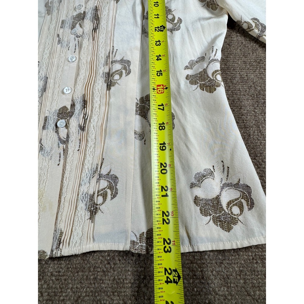 Jones New York Silk Blouse Long Sleeve Button Up Cream Shirt Size 8 Gold - Picture 7 of 8